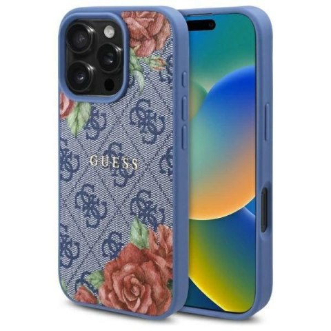 Etui Guess GUHMP16SP4ROPEMCB Apple iPhone 16 hardcase 4G Flowers Print MagSafe niebieski/blue