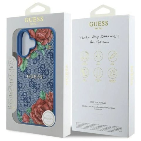 Etui Guess GUHMP16SP4ROPEMCB Apple iPhone 16 hardcase 4G Flowers Print MagSafe niebieski/blue