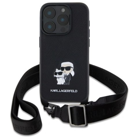 Etui Karl Lagerfeld KLHCP16LSAKCPBK Apple iPhone 16 Pro hardcase Saffiano Karl&Choupette Metal Pin CBDY Strap czarny/black