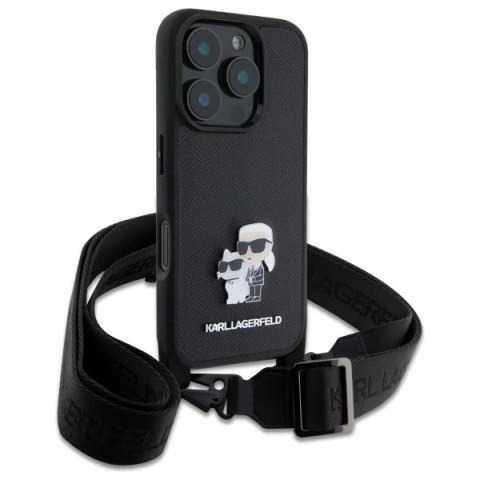 Etui Karl Lagerfeld KLHCP16LSAKCPBK Apple iPhone 16 Pro hardcase Saffiano Karl&Choupette Metal Pin CBDY Strap czarny/black