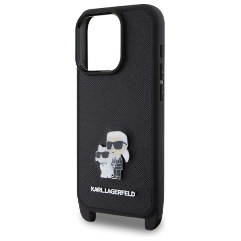 Etui Karl Lagerfeld KLHCP16LSAKCPBK Apple iPhone 16 Pro hardcase Saffiano Karl&Choupette Metal Pin CBDY Strap czarny/black