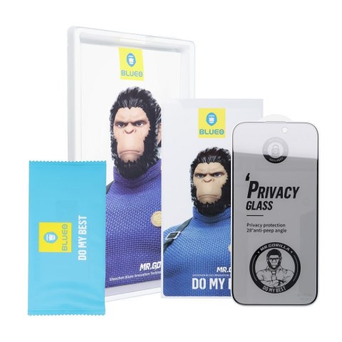 Szkło Hartowane 5D Mr. Monkey Glass - Apple iPhone 15 / 16 czarny (Strong Privacy)