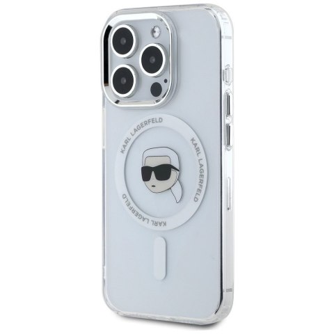 KARL LAGERFELD Etui do iPhone 15 Pro Max kompatybilny z MagSafe KLHMP15XHLSKIH (IML Metal K Head) biały