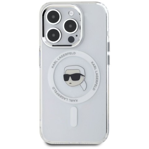 KARL LAGERFELD Etui do iPhone 15 Pro Max kompatybilny z MagSafe KLHMP15XHLSKIH (IML Metal K Head) biały