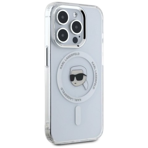 KARL LAGERFELD Etui do iPhone 15 Pro Max kompatybilny z MagSafe KLHMP15XHLSKIH (IML Metal K Head) biały