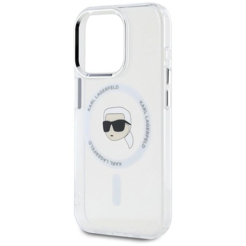 KARL LAGERFELD Etui do iPhone 15 Pro Max kompatybilny z MagSafe KLHMP15XHLSKIH (IML Metal K Head) biały