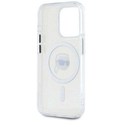 KARL LAGERFELD Etui do iPhone 15 Pro Max kompatybilny z MagSafe KLHMP15XHLSKIH (IML Metal K Head) biały