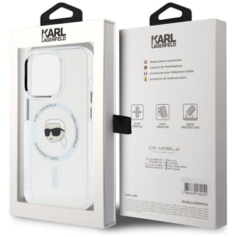 KARL LAGERFELD Etui do iPhone 15 Pro Max kompatybilny z MagSafe KLHMP15XHLSKIH (IML Metal K Head) biały