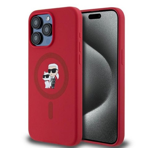 KARL LAGERFELD Etui do iPhone 15 Pro Max kompatybilny z MagSafe KLHMP15XSCMKCRHR (Silicone KC Body Ring) czerwony