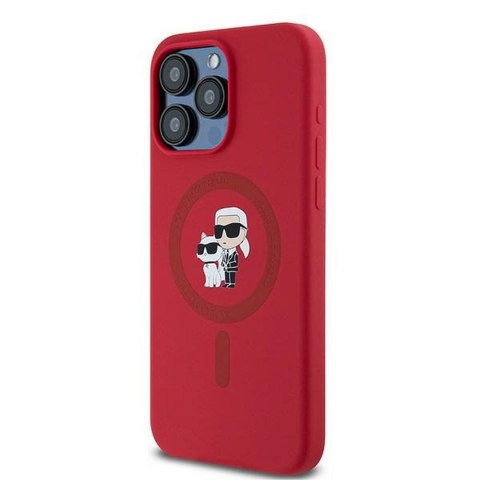 KARL LAGERFELD Etui do iPhone 15 Pro Max kompatybilny z MagSafe KLHMP15XSCMKCRHR (Silicone KC Body Ring) czerwony