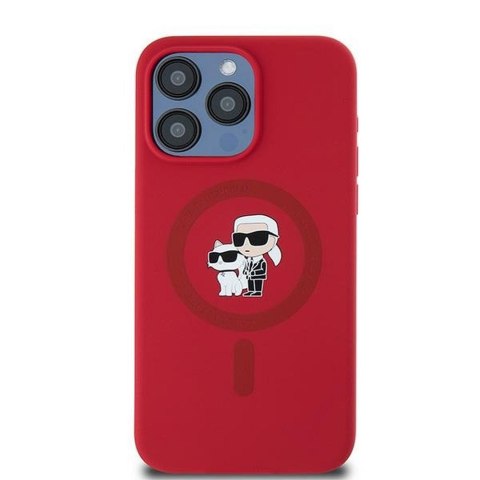 KARL LAGERFELD Etui do iPhone 15 Pro Max kompatybilny z MagSafe KLHMP15XSCMKCRHR (Silicone KC Body Ring) czerwony