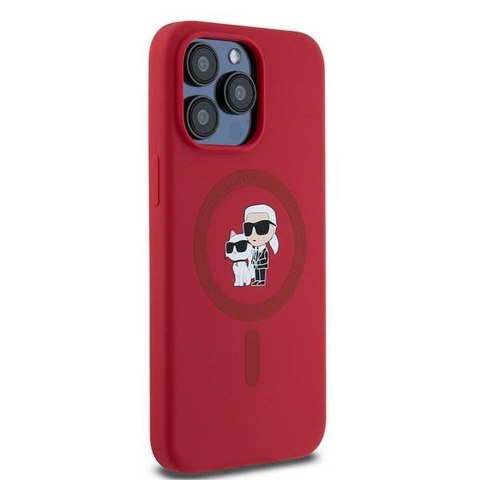 KARL LAGERFELD Etui do iPhone 15 Pro Max kompatybilny z MagSafe KLHMP15XSCMKCRHR (Silicone KC Body Ring) czerwony