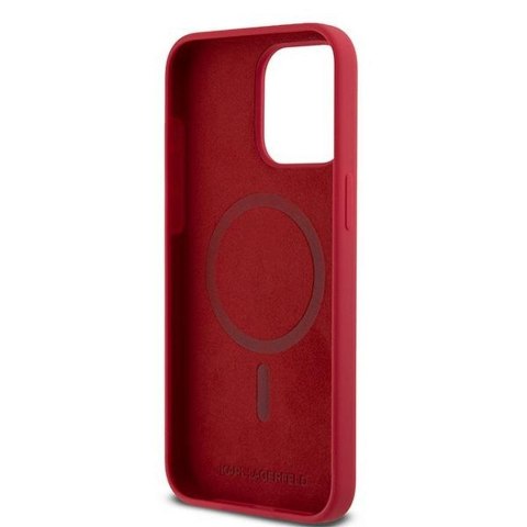 KARL LAGERFELD Etui do iPhone 15 Pro Max kompatybilny z MagSafe KLHMP15XSCMKCRHR (Silicone KC Body Ring) czerwony