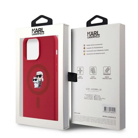KARL LAGERFELD Etui do iPhone 15 Pro Max kompatybilny z MagSafe KLHMP15XSCMKCRHR (Silicone KC Body Ring) czerwony