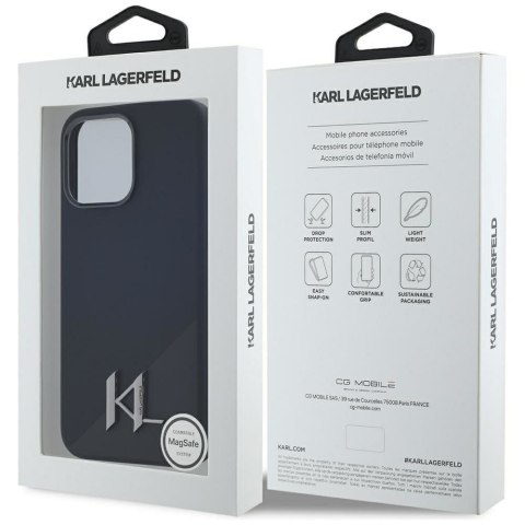 KARL LAGERFELD Etui do iPhone 15 Pro Max kompatybilny z MagSafe KLHMP15XSCMKMPCK (Silicone Initial Metal Logo) czarny