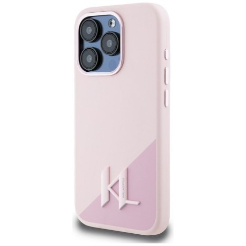 KARL LAGERFELD Etui do iPhone 15 Pro Max kompatybilny z MagSafe KLHMP15XSCMKMPCP (Silicone Initial Metal Logo) różowy