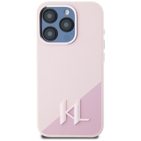 KARL LAGERFELD Etui do iPhone 15 Pro Max kompatybilny z MagSafe KLHMP15XSCMKMPCP (Silicone Initial Metal Logo) różowy