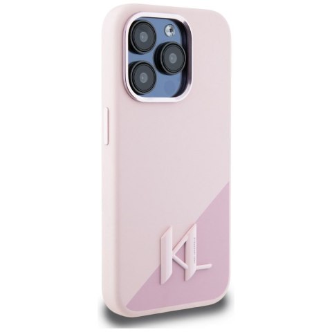 KARL LAGERFELD Etui do iPhone 15 Pro Max kompatybilny z MagSafe KLHMP15XSCMKMPCP (Silicone Initial Metal Logo) różowy
