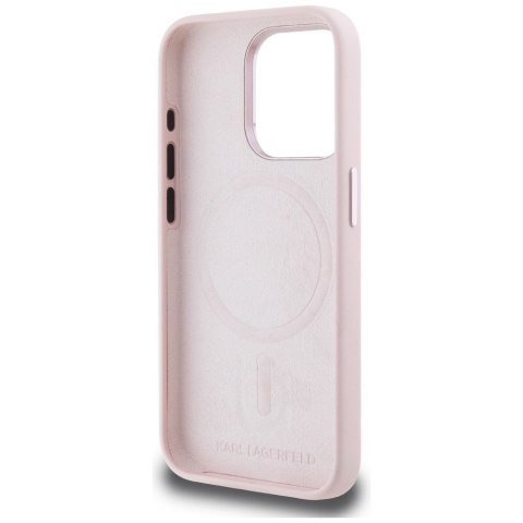 KARL LAGERFELD Etui do iPhone 15 Pro Max kompatybilny z MagSafe KLHMP15XSCMKMPCP (Silicone Initial Metal Logo) różowy