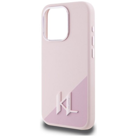 KARL LAGERFELD Etui do iPhone 15 Pro Max kompatybilny z MagSafe KLHMP15XSCMKMPCP (Silicone Initial Metal Logo) różowy
