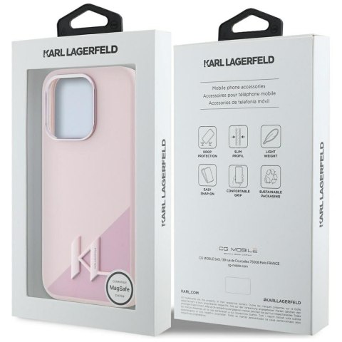 KARL LAGERFELD Etui do iPhone 15 Pro Max kompatybilny z MagSafe KLHMP15XSCMKMPCP (Silicone Initial Metal Logo) różowy