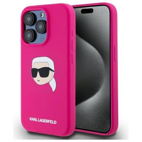 KARL LAGERFELD Etui do iPhone 15 Pro Max kompatybilny z MagSafe KLHMP15XSKHPPLF (SIL KL Head Print) fuschia