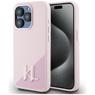 KARL LAGERFELD Etui do iPhone 15 Pro kompatybilny z MagSafe KLHMP15LSCMKMPCP (Silicone Initial Metal Logo) różowy