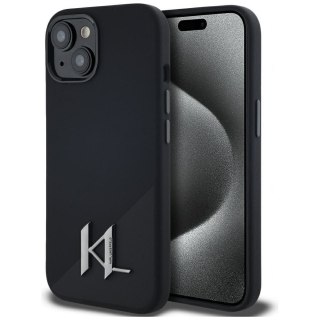 KARL LAGERFELD Etui do iPhone 15 kompatybilny z MagSafe KLHMP15SSCMKMPCK (Silicone Initial Metal Logo) czarny