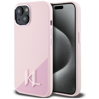 KARL LAGERFELD Etui do iPhone 15 kompatybilny z MagSafe KLHMP15SSCMKMPCP (Silicone Initial Metal Logo) różowy