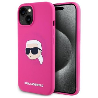 KARL LAGERFELD Etui do iPhone 15 kompatybilny z MagSafe KLHMP15SSKHPPLF (SIL KL Head Print) fuschia