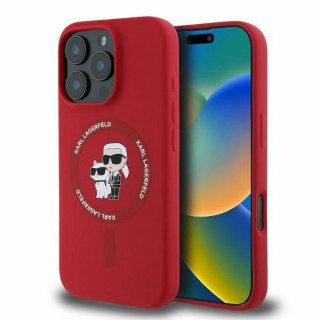 KARL LAGERFELD Etui do iPhone 16 Pro kompatybilny z MagSafe KLHMP16LSCMKCRHR (Silicone KC Body Ring) czerwony
