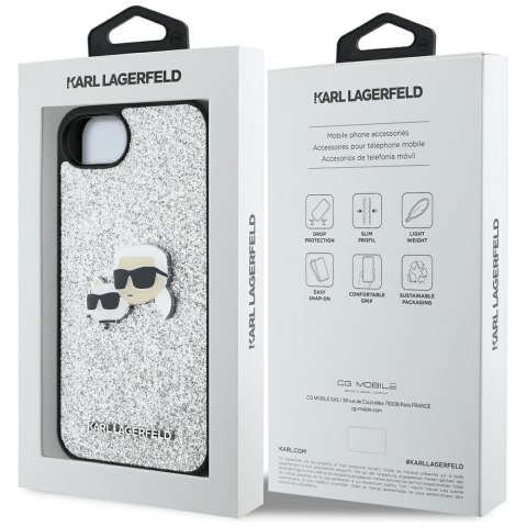 KARL LAGERFELD Etui do iPhone 16e KLHCPSE4PFGKCPS (Fixed Glitter W/ Ikonik Metal Pin) srebrny