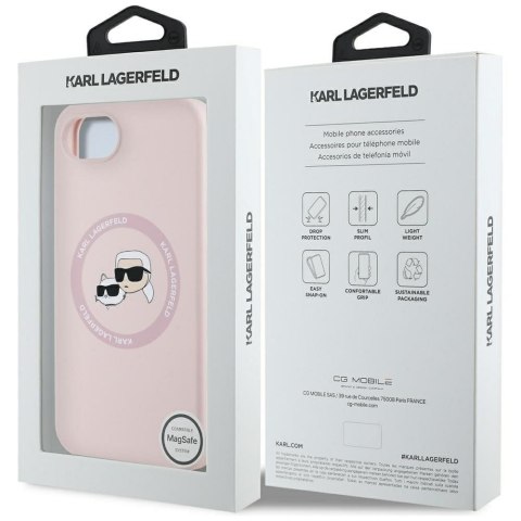 KARL LAGERFELD Etui do iPhone 16e kompatybilny z MagSafe KLHMPSE4SKCHTCP (Silicone Double Heads) różowy