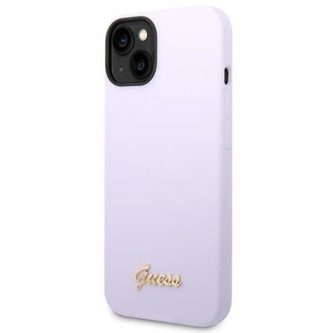 GUESS Etui do iPhone 13 / 14 / 15 GUHCP14SSLSMU (Silicone Vintage Gold Logo) fioletowy