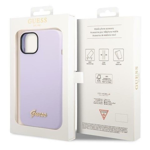 GUESS Etui do iPhone 13 / 14 / 15 GUHCP14SSLSMU (Silicone Vintage Gold Logo) fioletowy