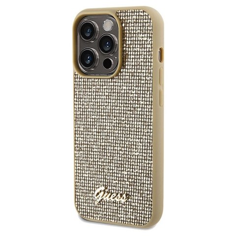 GUESS Etui do iPhone 14 Pro GUHCP14LPMSDGSD (Disco Script Metal) złoty