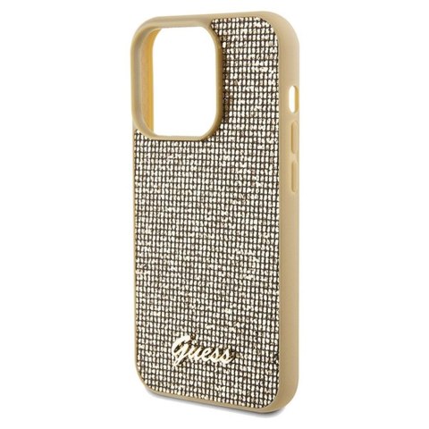 GUESS Etui do iPhone 14 Pro GUHCP14LPMSDGSD (Disco Script Metal) złoty