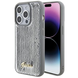 GUESS Etui do iPhone 15 Pro GUHCP15LPSFDGSS (Sequin Script Metal) srebrny