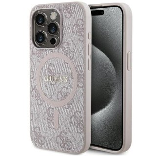 GUESS Etui do iPhone 15 Pro kompatybilny z MagSafe GUHMP15LG4GFRP (4G Ring classic logo) różowy