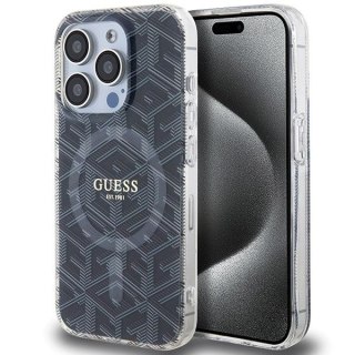 GUESS Etui do iPhone 15 Pro kompatybilny z MagSafe GUHMP15LHGCUSTGK (IML GCUBE) czarny