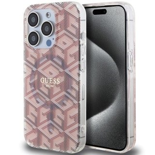 GUESS Etui do iPhone 15 Pro kompatybilny z MagSafe GUHMP15LHGCUSTGP (IML GCUBE) różowy
