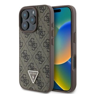 GUESS Etui do iPhone 16 Pro GUHCP16LP4TDPW (PU Leather 4G Triangle Strass) brązowy