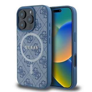 GUESS Etui do iPhone 16 Pro kompatybilny z MagSafe GUHMP16LG4GFRB (PU 4G Ring Classic Logo) niebieski