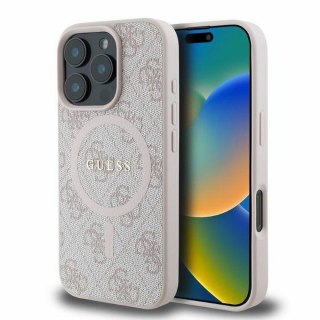 GUESS Etui do iPhone 16 Pro kompatybilny z MagSafe GUHMP16LG4GFRP (PU 4G Ring Classic Logo) różowy