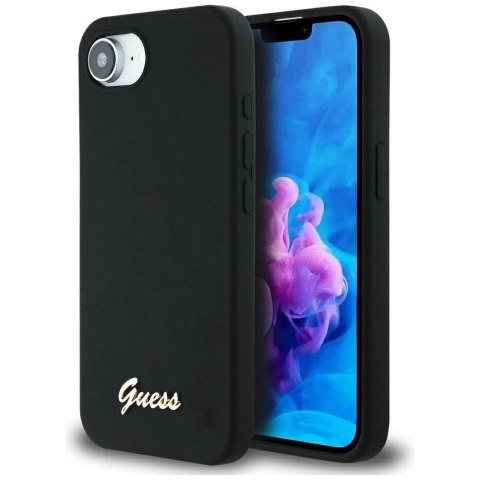 GUESS Etui do iPhone 16e GUHMPSE4SMBSLK (Silicone Script Metal Logo MagSafe) czarny