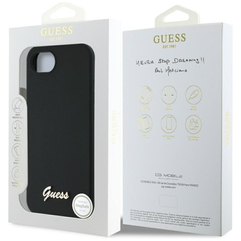 GUESS Etui do iPhone 16e GUHMPSE4SMBSLK (Silicone Script Metal Logo MagSafe) czarny