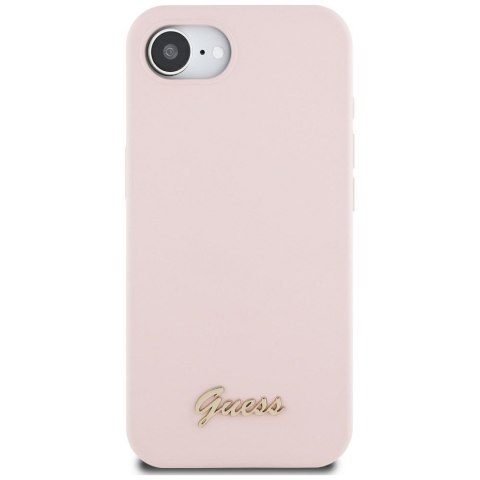 GUESS Etui do iPhone 16e GUHMPSE4SMBSLP (Silicone Script Metal Logo MagSafe) różowy