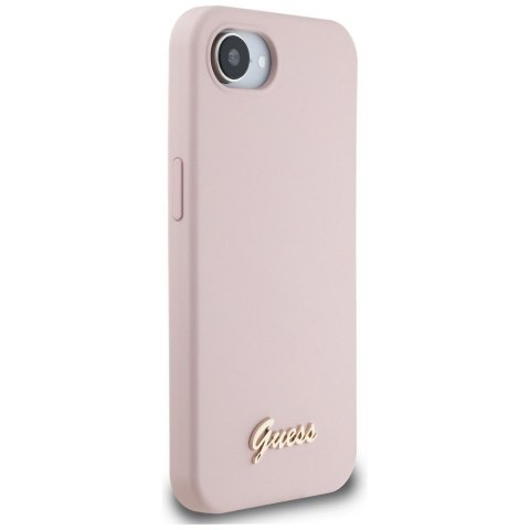 GUESS Etui do iPhone 16e GUHMPSE4SMBSLP (Silicone Script Metal Logo MagSafe) różowy
