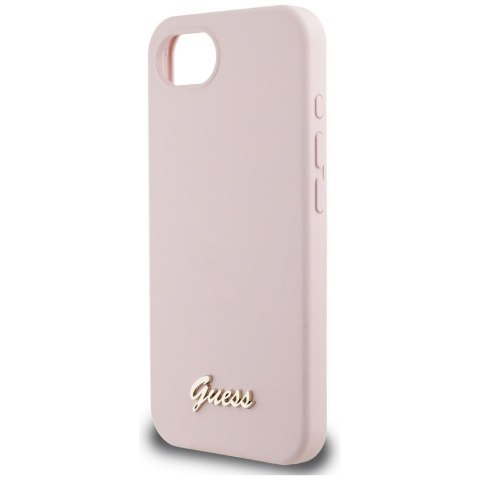 GUESS Etui do iPhone 16e GUHMPSE4SMBSLP (Silicone Script Metal Logo MagSafe) różowy