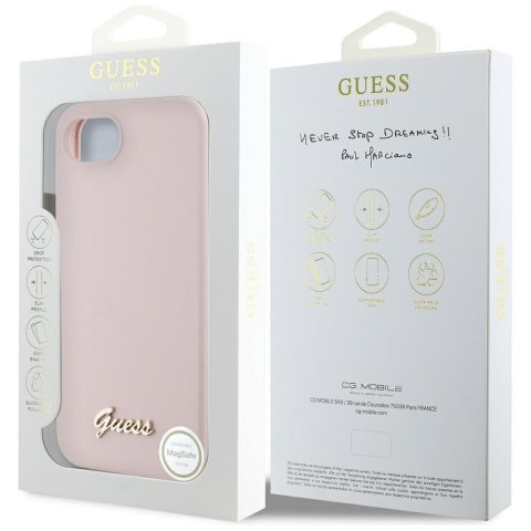 GUESS Etui do iPhone 16e GUHMPSE4SMBSLP (Silicone Script Metal Logo MagSafe) różowy